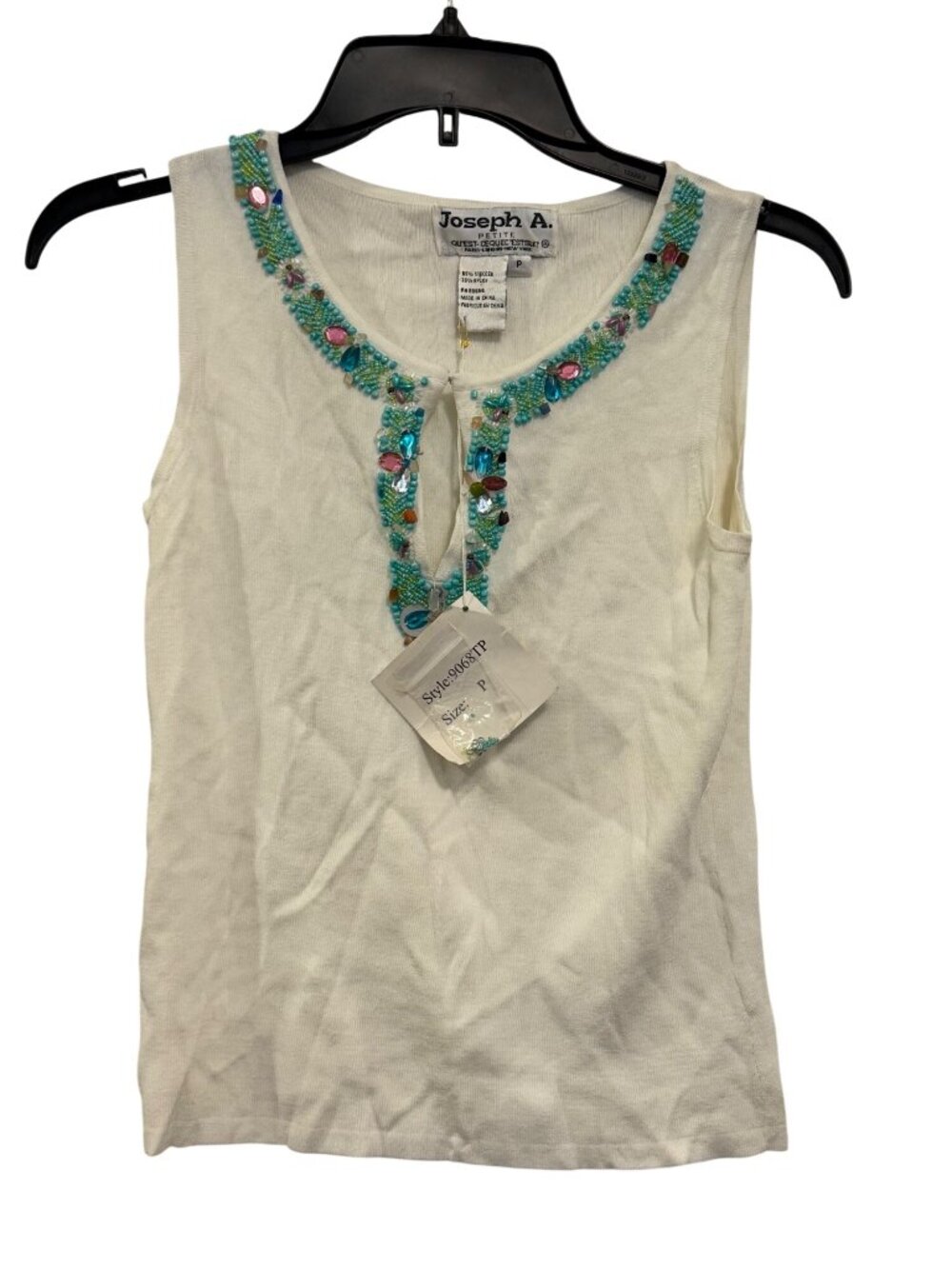 Joseph A. Petite White Sleeveless Top With Beaded Size P